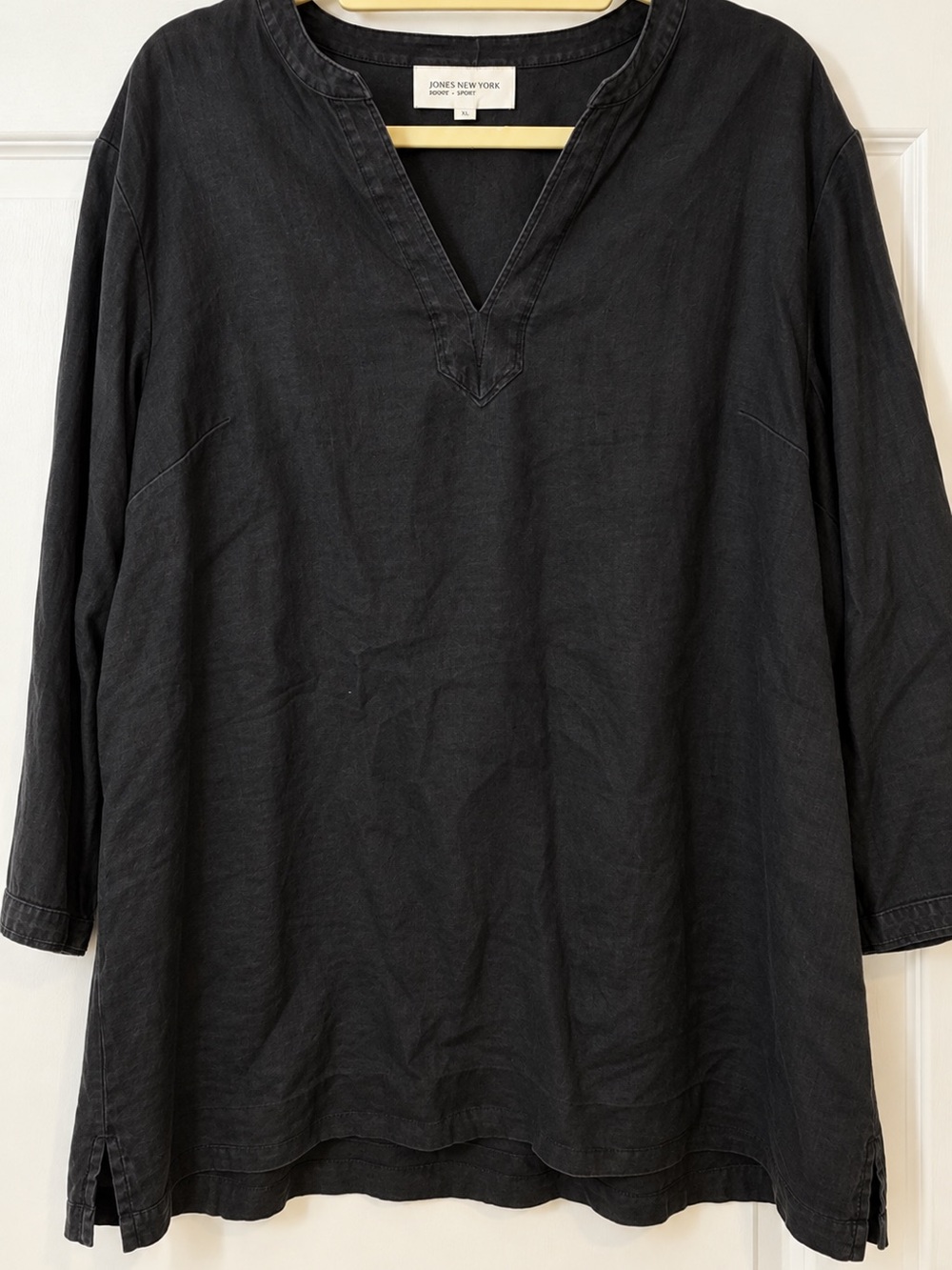 Jones New York Sport Linen Tunic XL Navy Coastal Split Neck Top